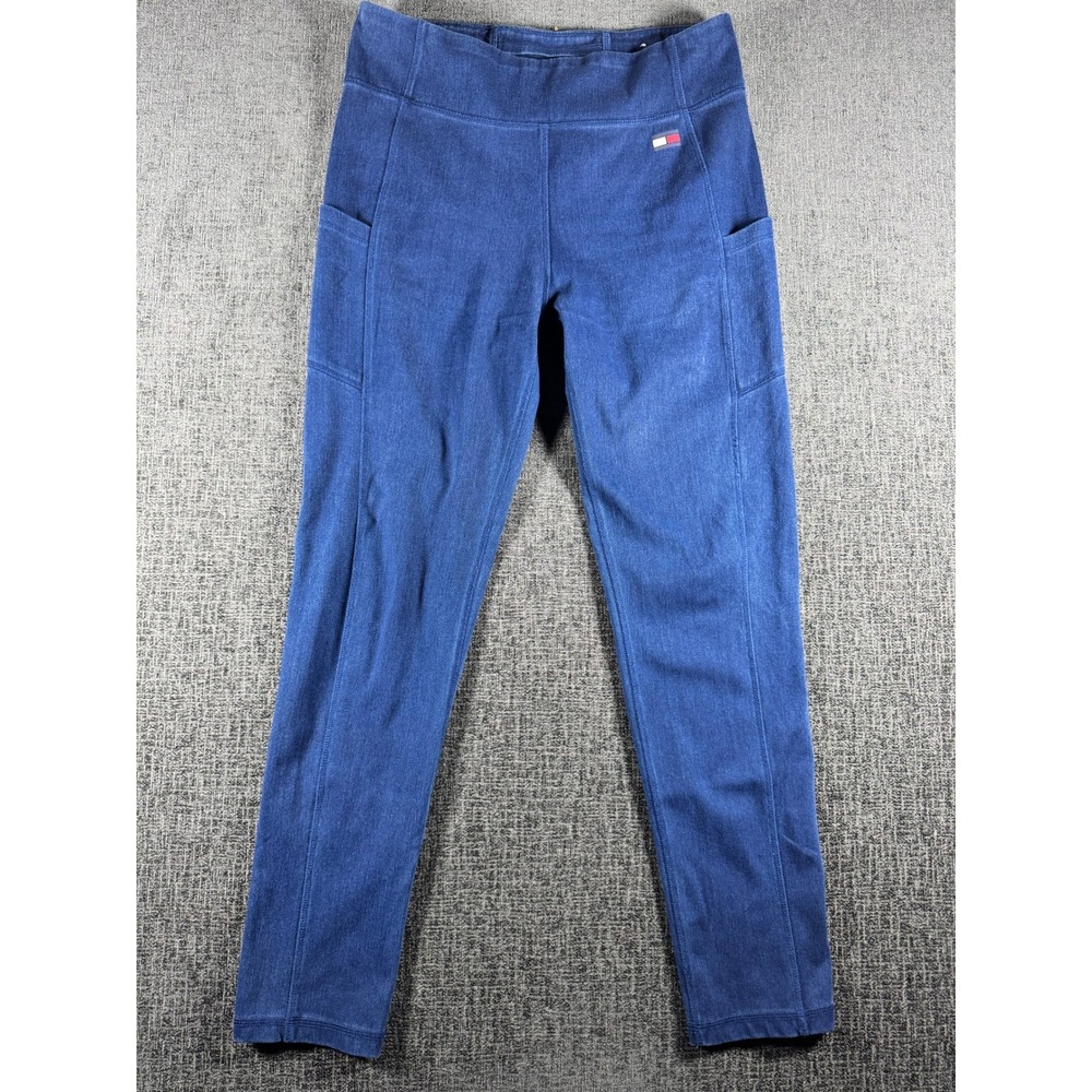 Tommy‎ Hilfiger Sport Womens Blue Denim Look Leggings Side Pockets Size L